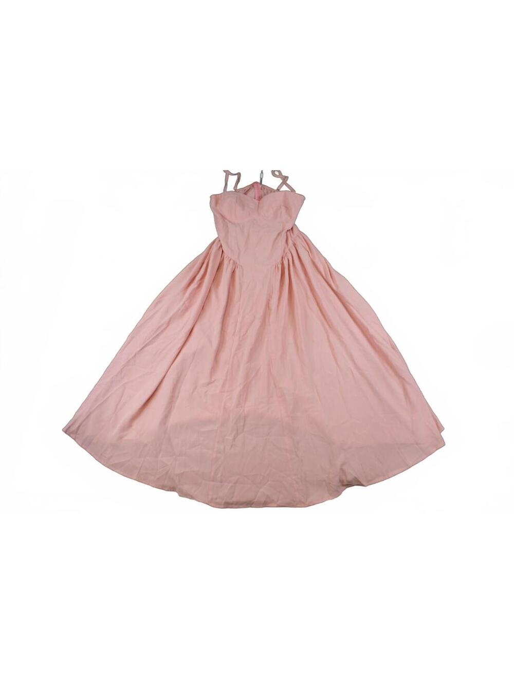 Pink Spaghetti Strap Maxi Dress Smocked Prom Gown 1232